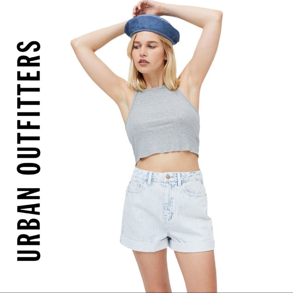 NEW BDG Urban Outfitters High Waisted Faded Stripe Mom Denim Shorts 24 26